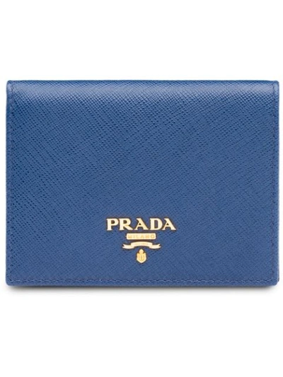 Prada Logo-plaque Folding Wallet In Blue