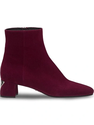 Prada Suede Booties In Red