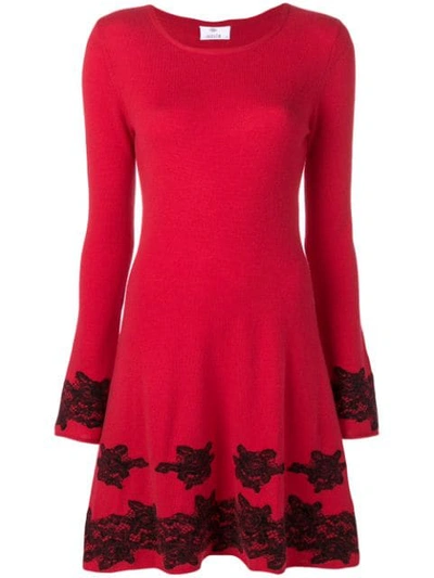 Allude Floral Lace Detail Dress In Red