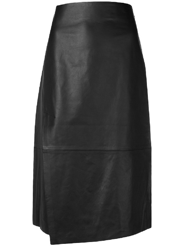 Vince Slit Leather Midi Skirt In Black | ModeSens