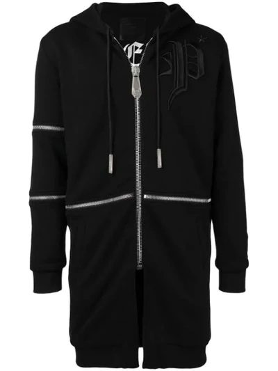 Philipp Plein Embroidered Zip Trim Hoodie - Black