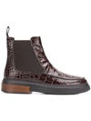 Tod's Croc-effect Ankle Boots - Brown