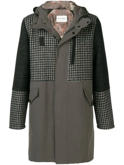 Etro Houndstooth Parka Coat In Grey