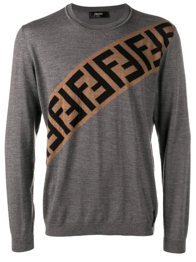 Fendi Logo Stripe Sweater - Grey In Gray