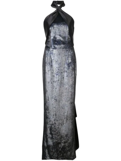 Nha Khanh Lamé And Satin Halter Gown In Black