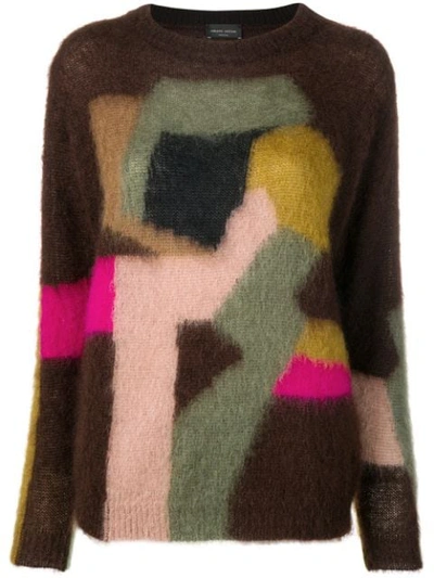 Roberto Collina Knitted Panelled Sweater In Brown