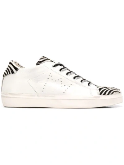 Leather Crown Zebra Print Low-top Sneakers - White