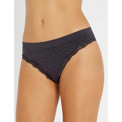 Stella Mccartney Seamless Jersey And Lace Thong In Charcoal