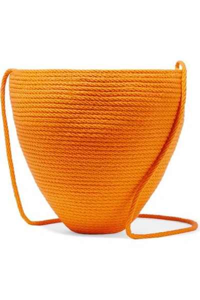 Catzorange Woven Cotton Bucket Bag In Orange