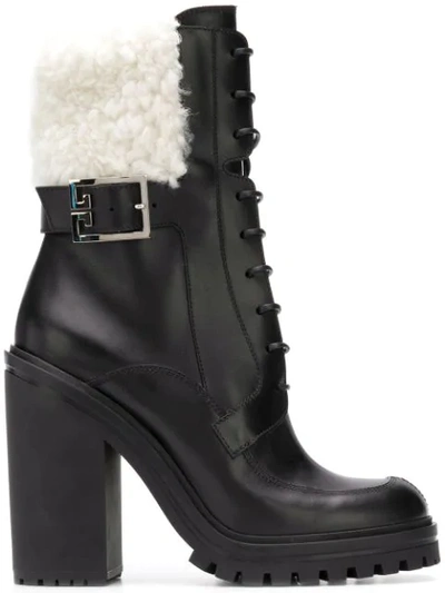 Givenchy Aviator Shearling-trimmed Leather Ankle Boots In Black