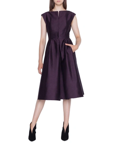 Akris Cap-sleeve Silk Shantung A-line Dress In Dark Purple