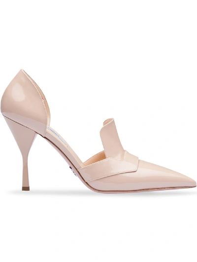 Prada Two-piece Patent Leather Point-toe Loafer Pumps In Neutrals