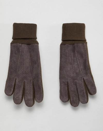 Dents Northumbria Suede Gloves With Knitted Cuff - Brown