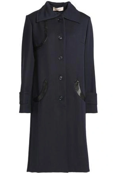 Nina Ricci Woman Snake-effect Leather-trimmed Wool Coat Navy