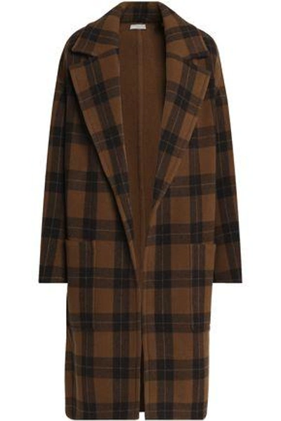 Vince Woman Checked Wool-blend Coat Light Brown