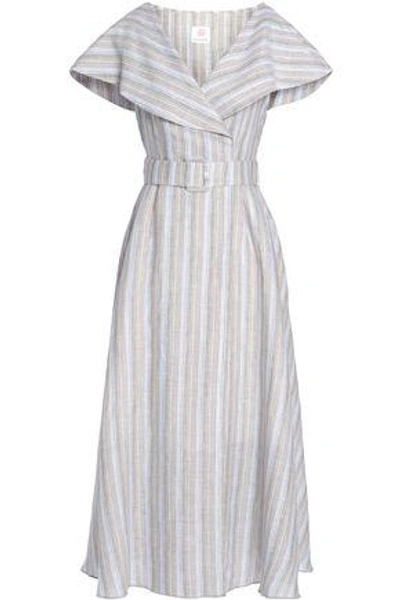 Gül Hürgel Woman Layered Striped Linen Midi Dress Mushroom