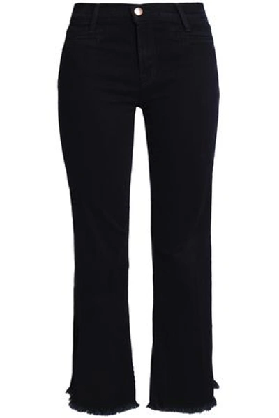 J Brand Frayed High-rise Bootcut Jeans In Midnight Blue