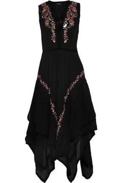 Love Sam Monika Embellished Cotton-gauze Midi Dress In Black