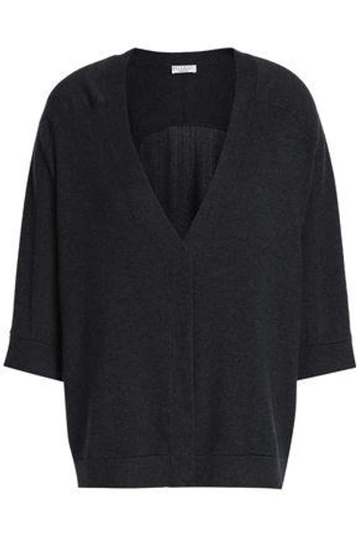 Brunello Cucinelli Woman Fringed Bead-embellished Cashmere Cardigan Charcoal