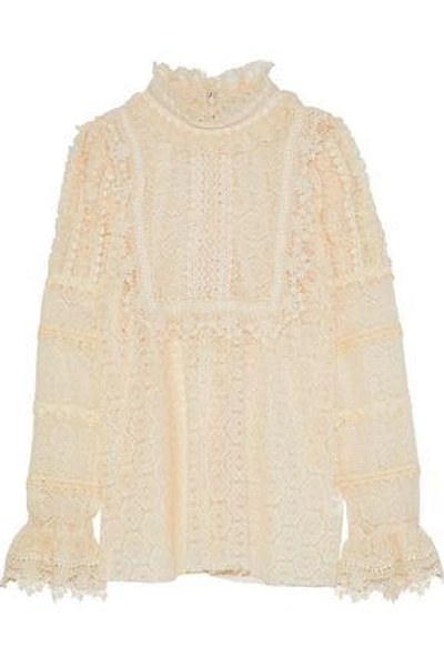 Anna Sui Woman Ruffle-trimmed Crocheted Blouse Beige