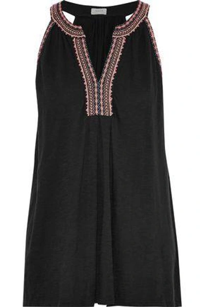 Soft Joie Woman Rin Embroidered Slub Cotton-jersey Tank Black