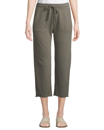 Amo Denim Cropped Straight-leg Drawstring Sweatpants In Sage