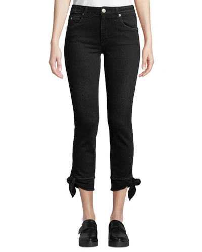 Amo Denim Tie-ankle Cropped Mid-rise Skinny Jeans In Black