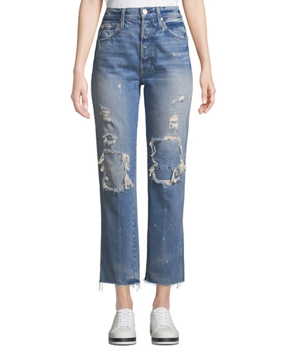 Amo Denim Loverboy Patched High-rise Straight-leg Jeans In Blue