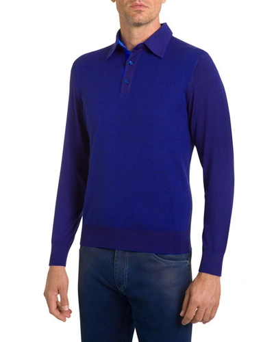 Stefano Ricci Men's Textured Cashmere Polo Sweater In Blue