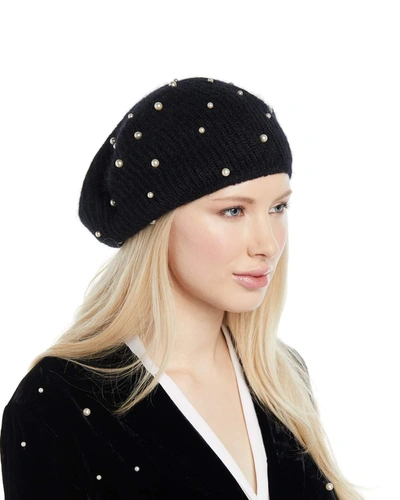 Jennifer Behr Coco Mohair-blend Beret W/ Pearly Swarovski Crystals In Black