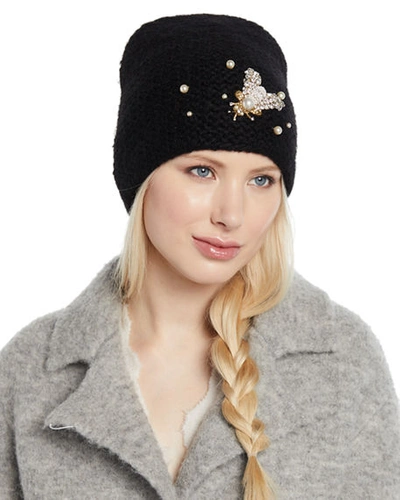 Jennifer Behr Embellished Bee Knit Beanie Hat In Black