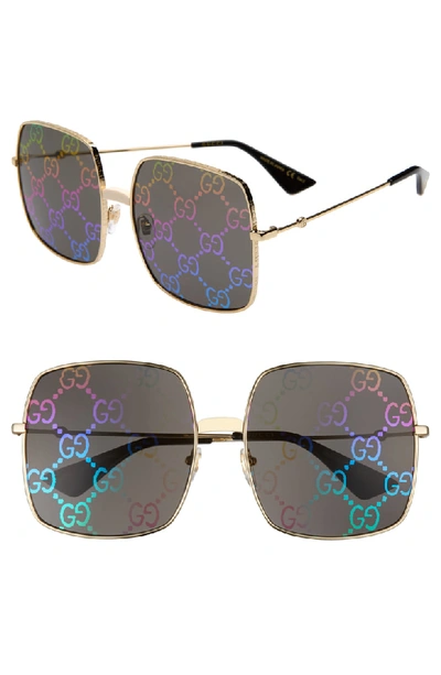 Gucci 60mm Square Sunglasses - Gold/ Grey