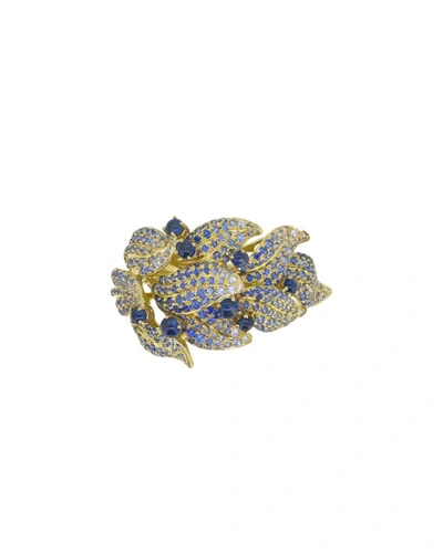 Wendy Yue 18k Gold, Sapphire & Diamond Leaf Ring