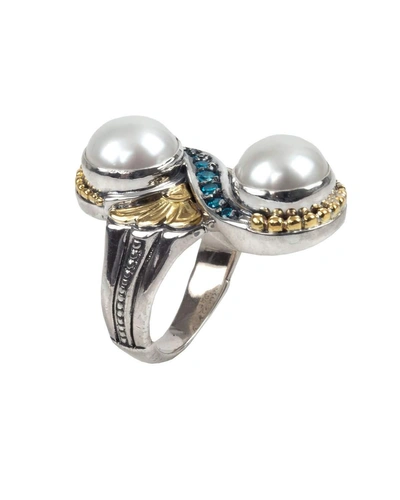 Konstantino Thalia 2-pearl & Blue Spinel Ring In Yellow/gray