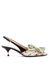 Prada Fabric & Leather Kitten-heel Slingback Pumps With Bow In Mais Print