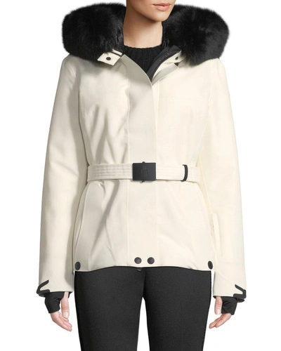 Moncler Laplance Belted Coat W/ Detachable Fur In White
