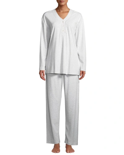 P Jamas Heathered Butterknit Button-placket Pajama Set In Light Gray