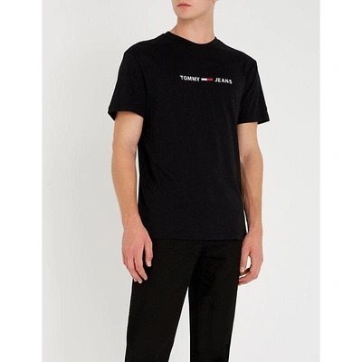 Tommy Jeans Logo-embroidered Cotton-jersey T-shirt In Tommy Black