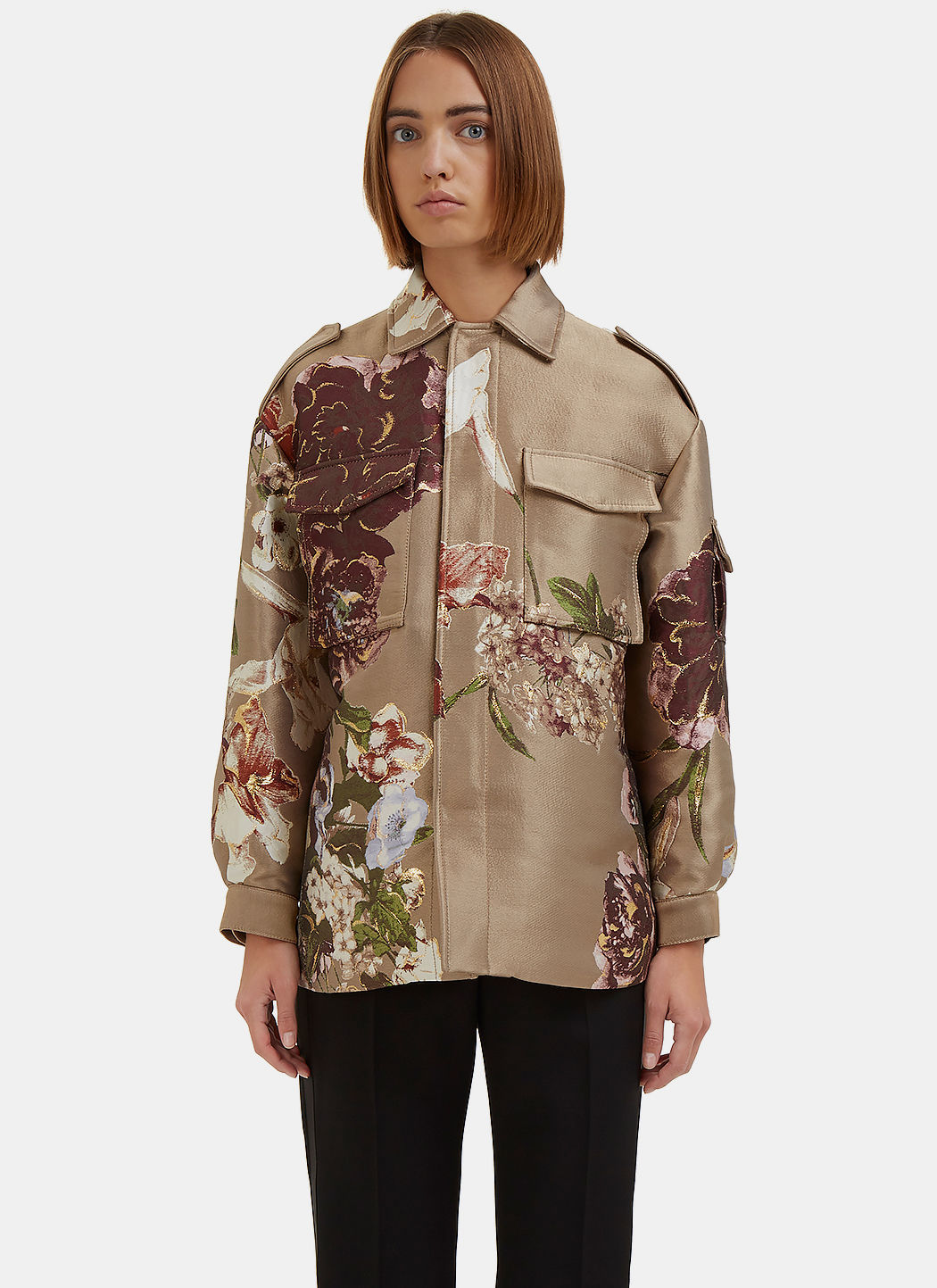 Valentino Women's Metallic Floral Brocade Jacket In Khaki | ModeSens