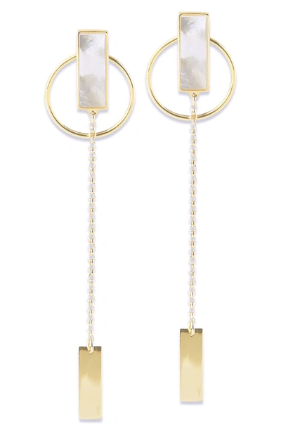 Argento Vivo Linear Circle Drop Earrings In 18k Gold-plated Sterling Silver In Mother Of Pearl/ Gold