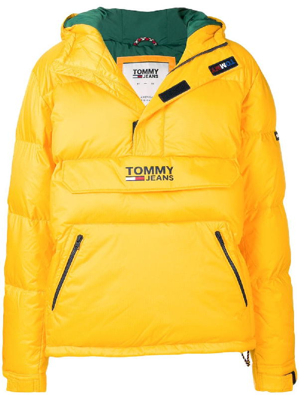 tommy jeans yellow oversized hooded puffer jacket