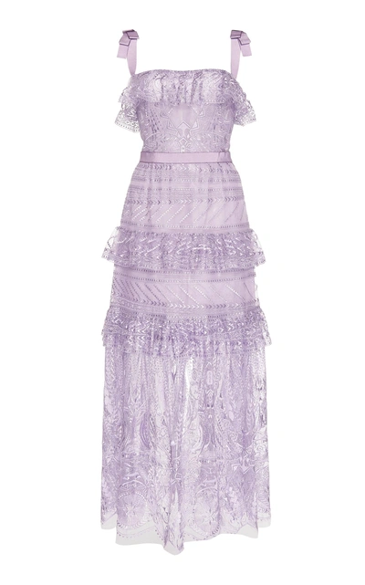 Zuhair Murad Embroidered Organza Maxi Dress In Purple