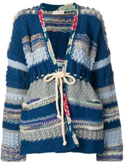 Etro Silk-trimmed Crocheted Cotton And Linen-blend Cardigan In Blue