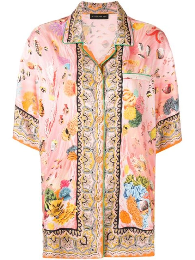 Etro Button-front Satin Short-sleeve Shirt In Pink