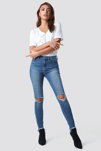 Pamelaxnakd High Waist Ripped Jeans - Blue In Mid Blue