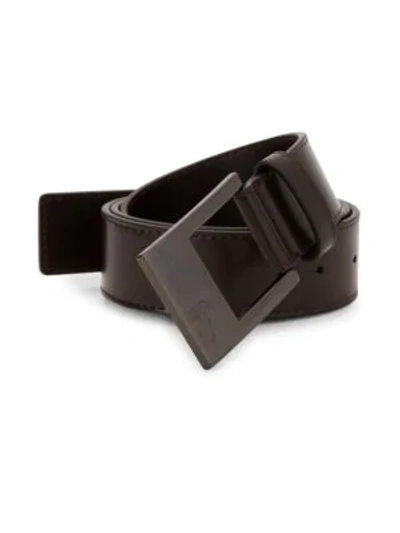 Versace Square Buckle Leather Belt In Dark Brown