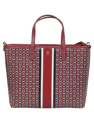 Tory Burch Gemini Link Small Tote In Redstone Gemini Link Stripe