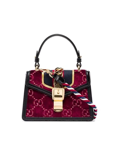 Gucci Multicoloured Sylvie Mini Logo Velvet And Leather Shoulder Bag In Red