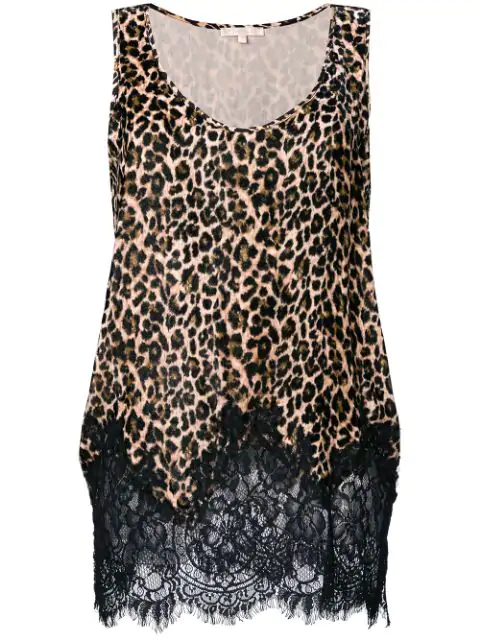 Gold Hawk Lace Trim Leopard Print Velvet Top - Neutrals | ModeSens