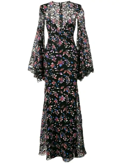 Alex Perry Floral Print Long Dress In Black